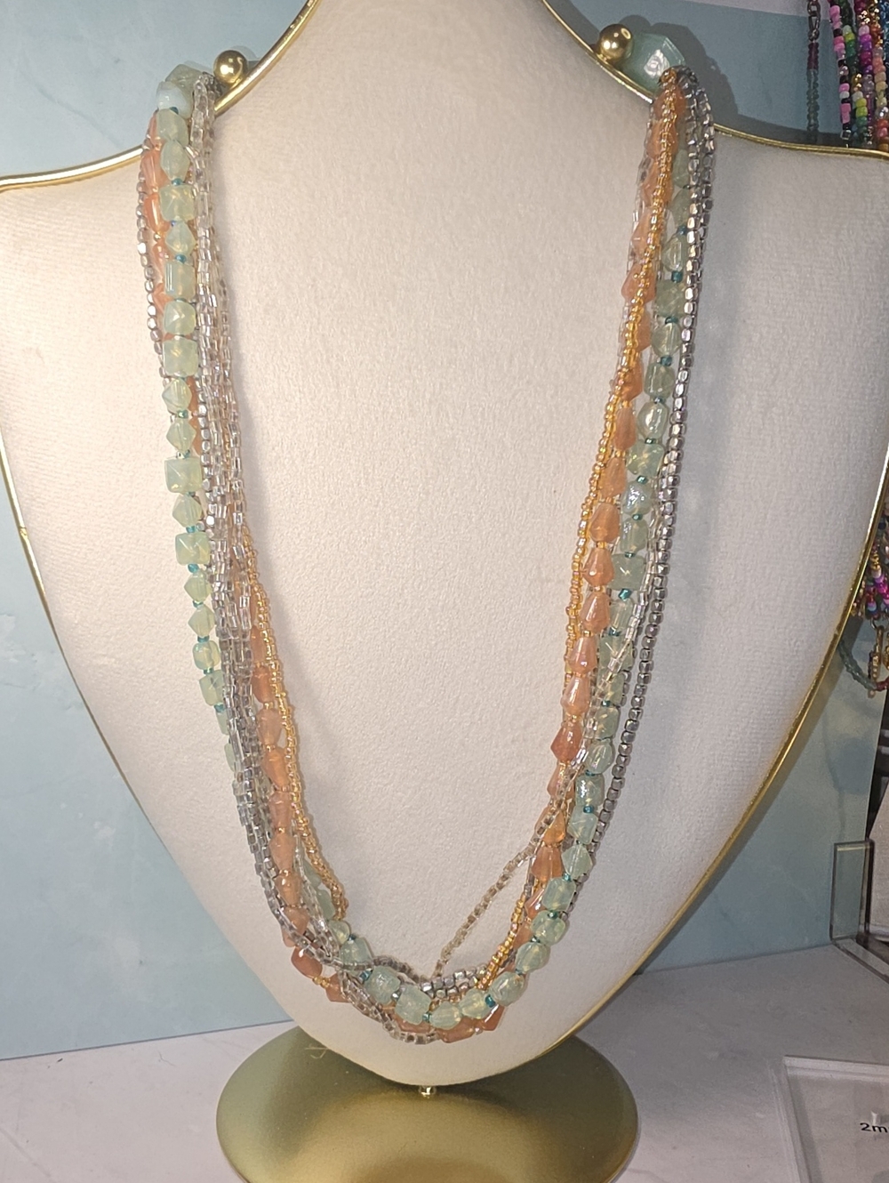Multi-Strand Pastel Beaded Necklace - Pink & Mint